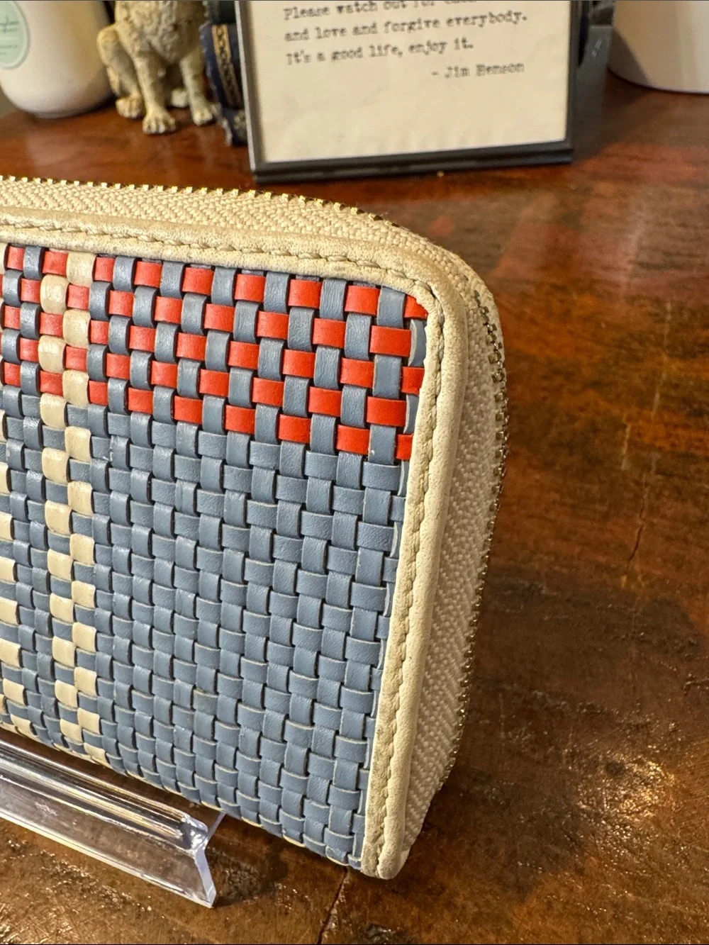 Tory Burch Robinson Woven Plaid Continental Zip Wallet
